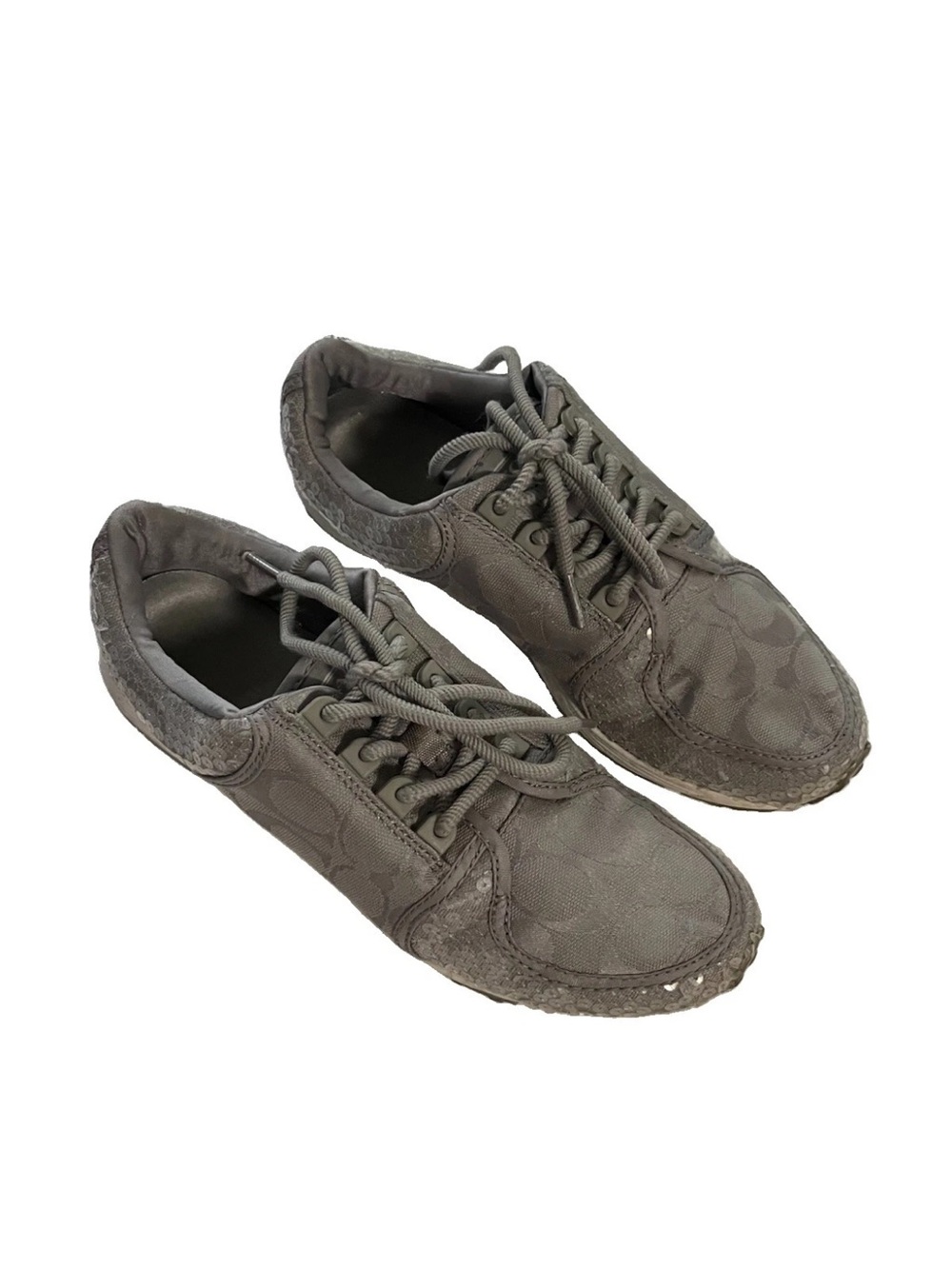 Coach Karine Signature Shoes Gray Sequins A2618 Logo Sneakers Size 7 1/2